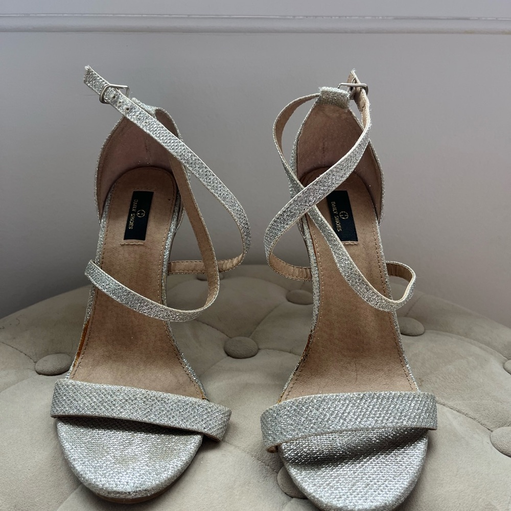 Daily Shoes Shimmering Silver Strappy Heels